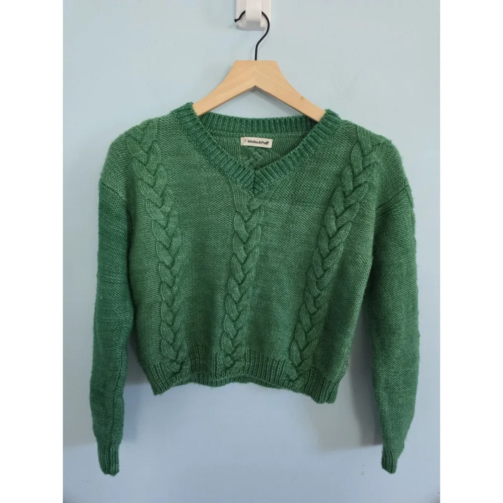 Misha & Puff Braided Sweater in the Emerald 8 Yrs